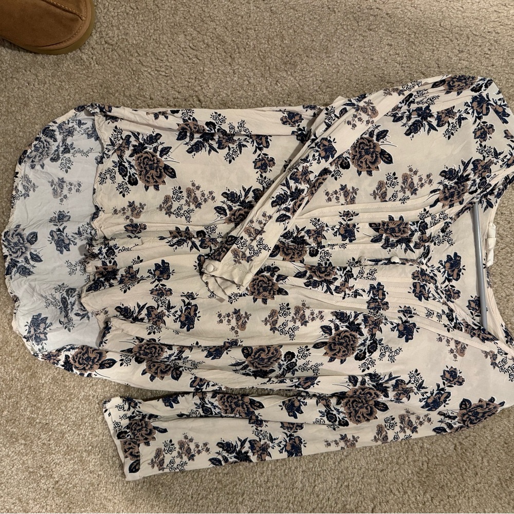 Blue Floral Long Sleeve Top